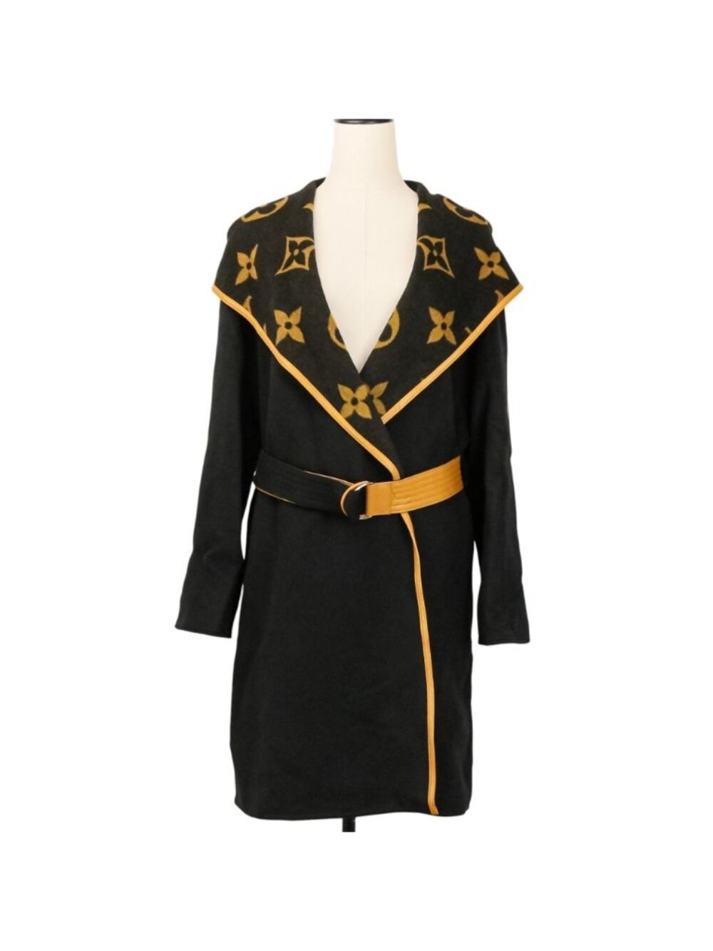 Louis Vuitton Monogram Hooded Gown Coat Black Fall Winter 40